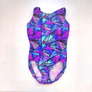Motionwear‎ Girls Large Child 10/12 Gymnastics Leotard Purple Geometric Mosaic